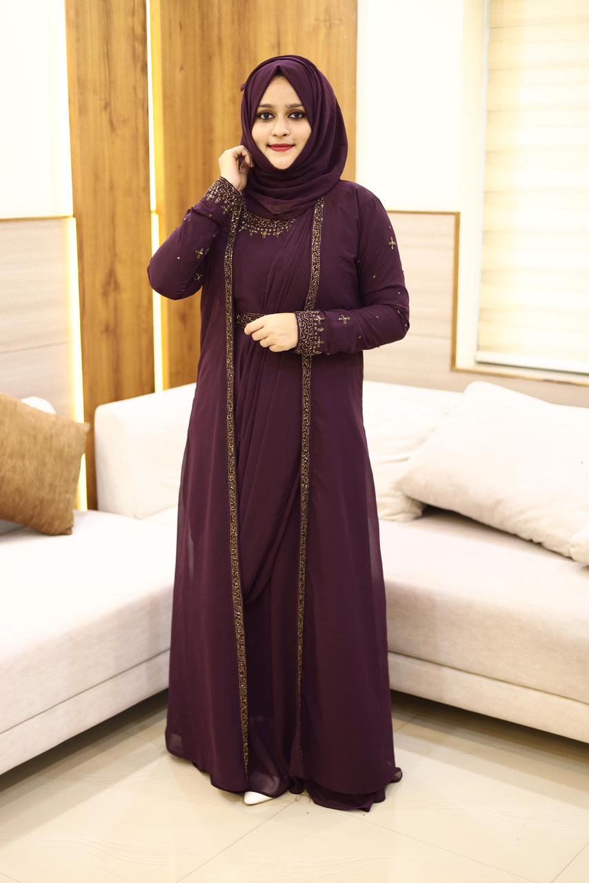 Heavy Hand worked Saree Drape gown + Shrug with inner