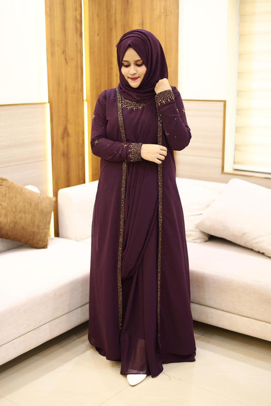 Heavy Hand worked Saree Drape gown + Shrug with inner