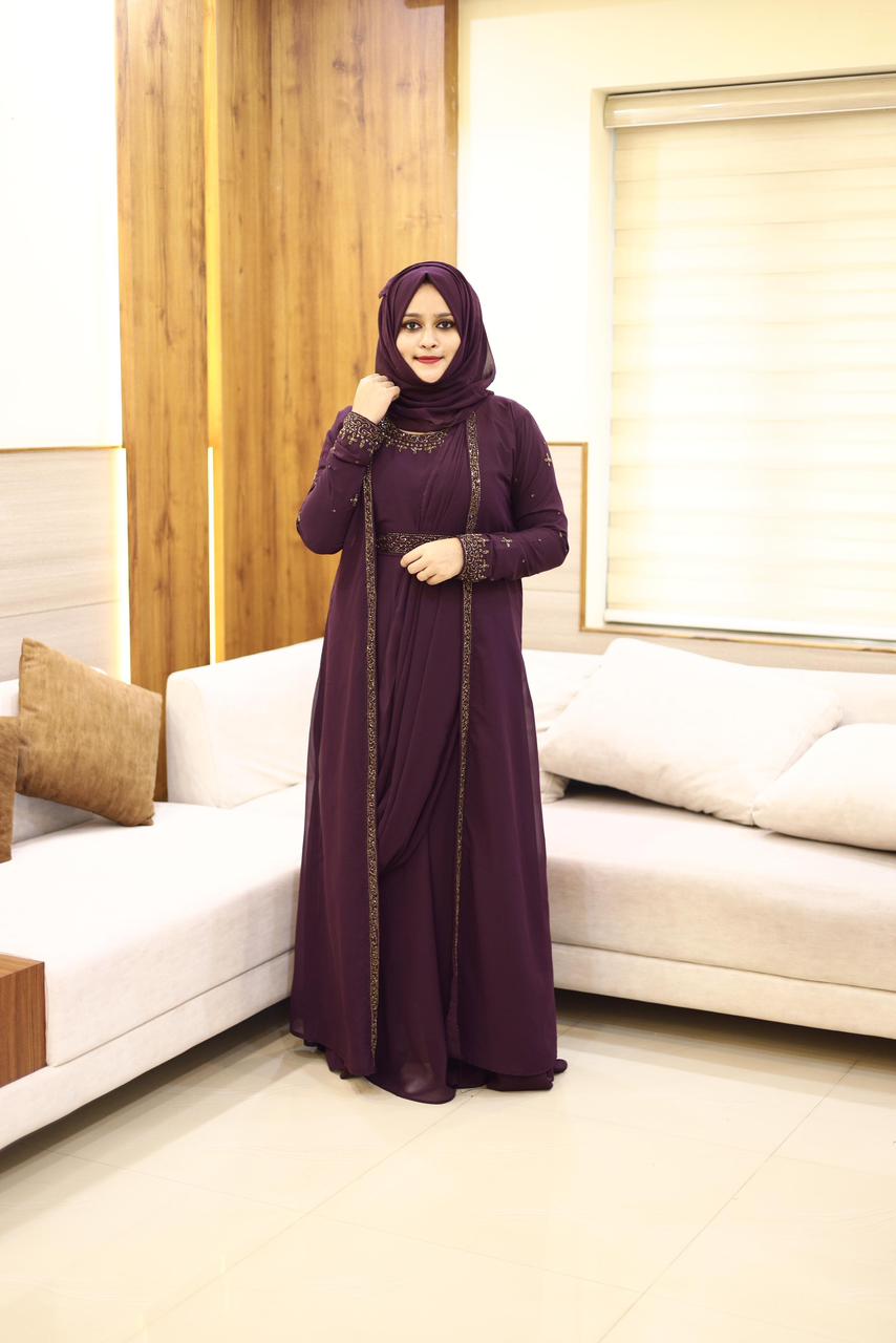 Heavy Hand worked Saree Drape gown + Shrug with inner