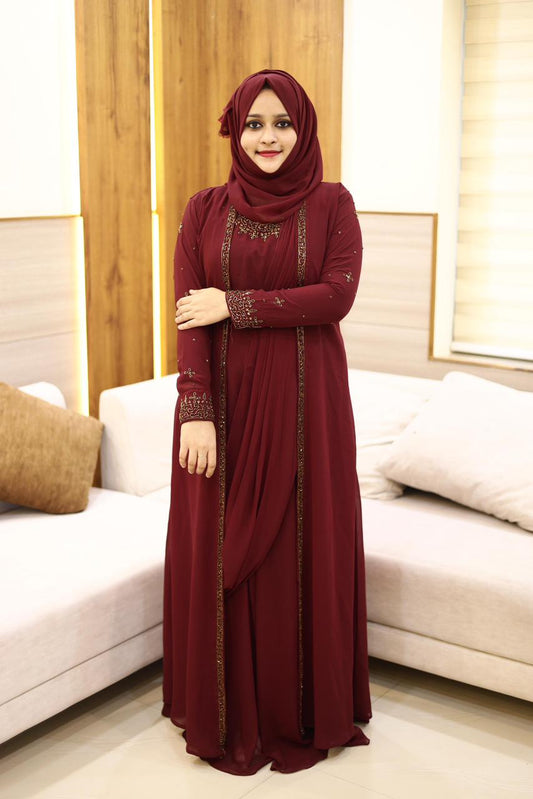 Heavy Hand worked Saree Drape gown + Shrug with inner