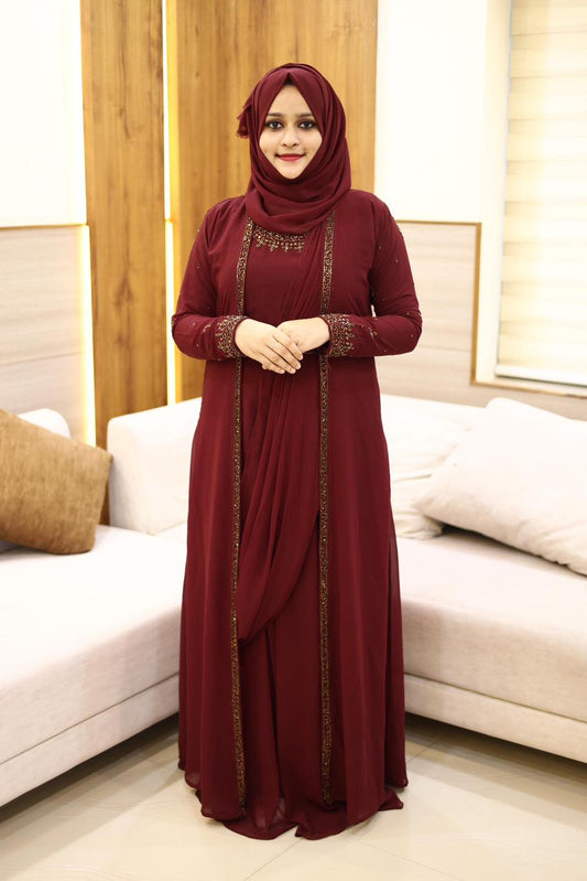 Heavy Hand worked Saree Drape gown + Shrug with inner