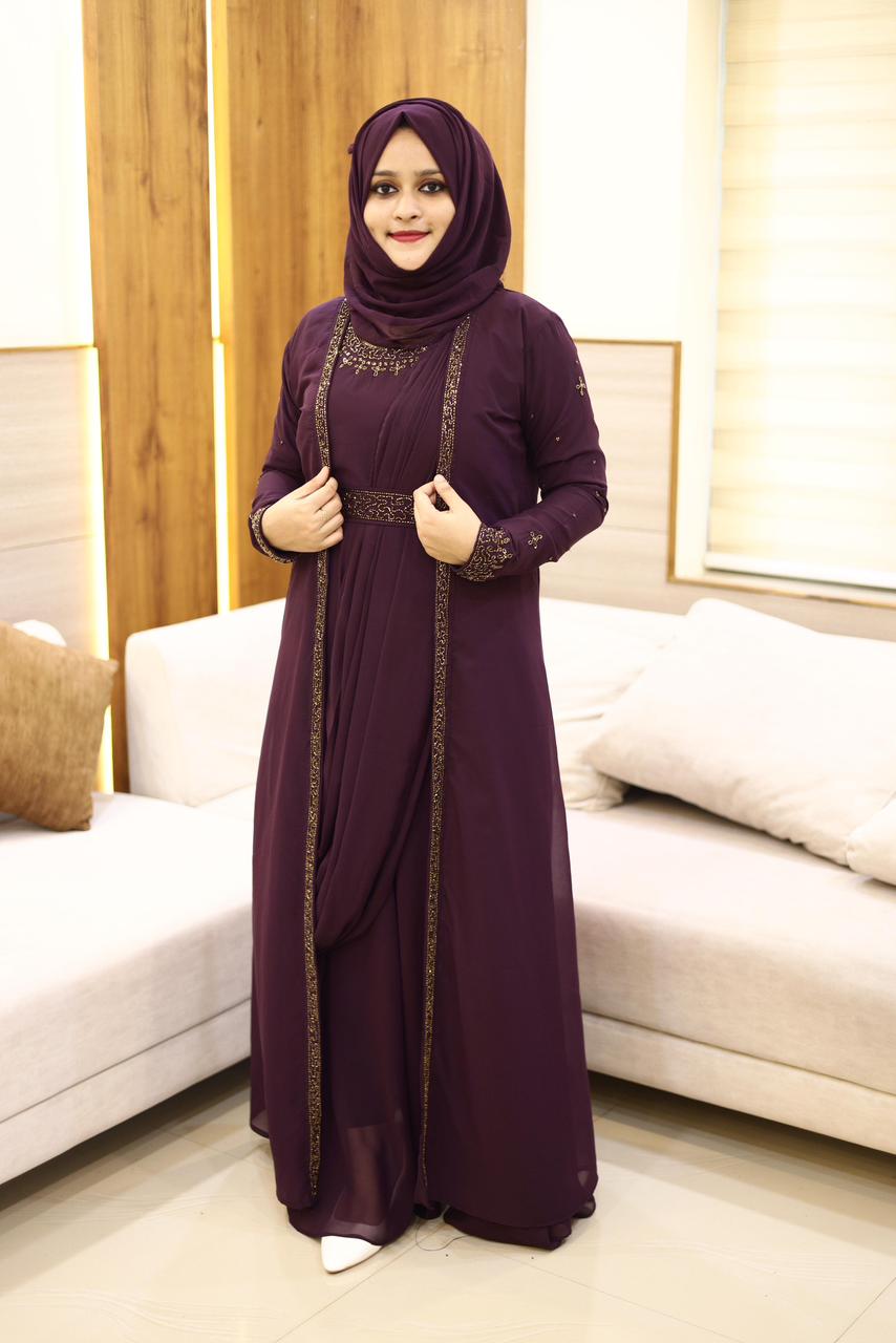 Heavy Hand worked Saree Drape gown + Shrug with inner