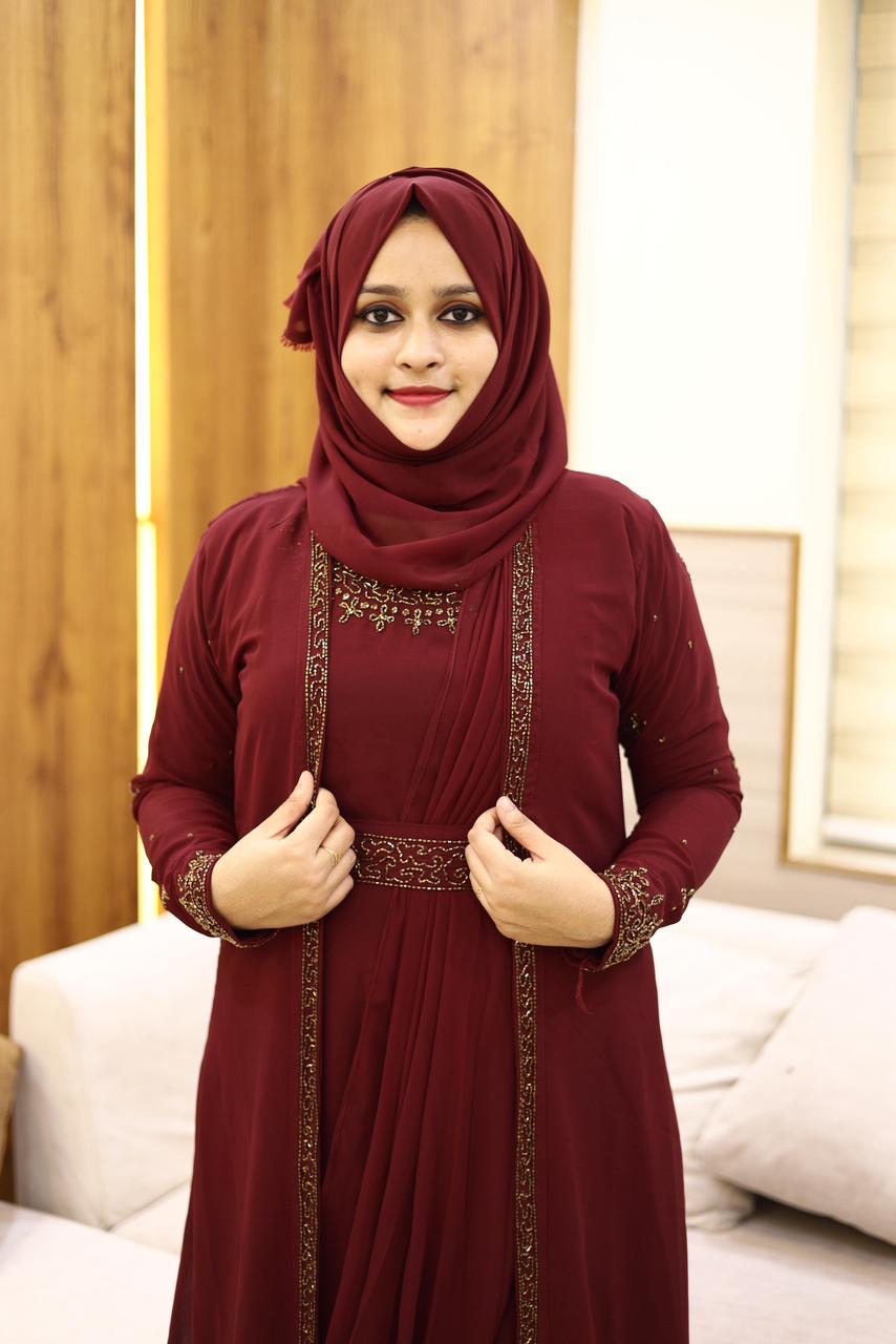 Heavy Hand worked Saree Drape gown + Shrug with inner