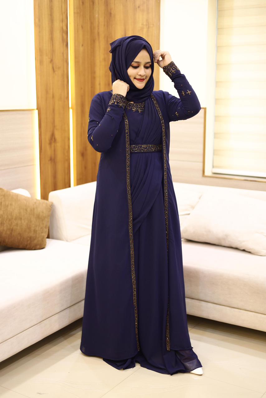 Heavy Hand worked Saree Drape gown + Shrug with inner