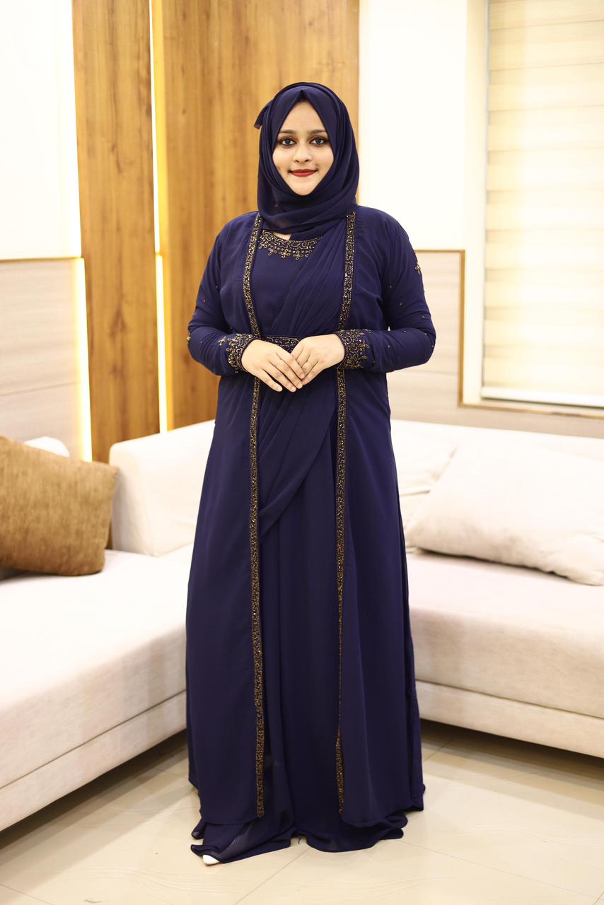 Heavy Hand worked Saree Drape gown + Shrug with inner