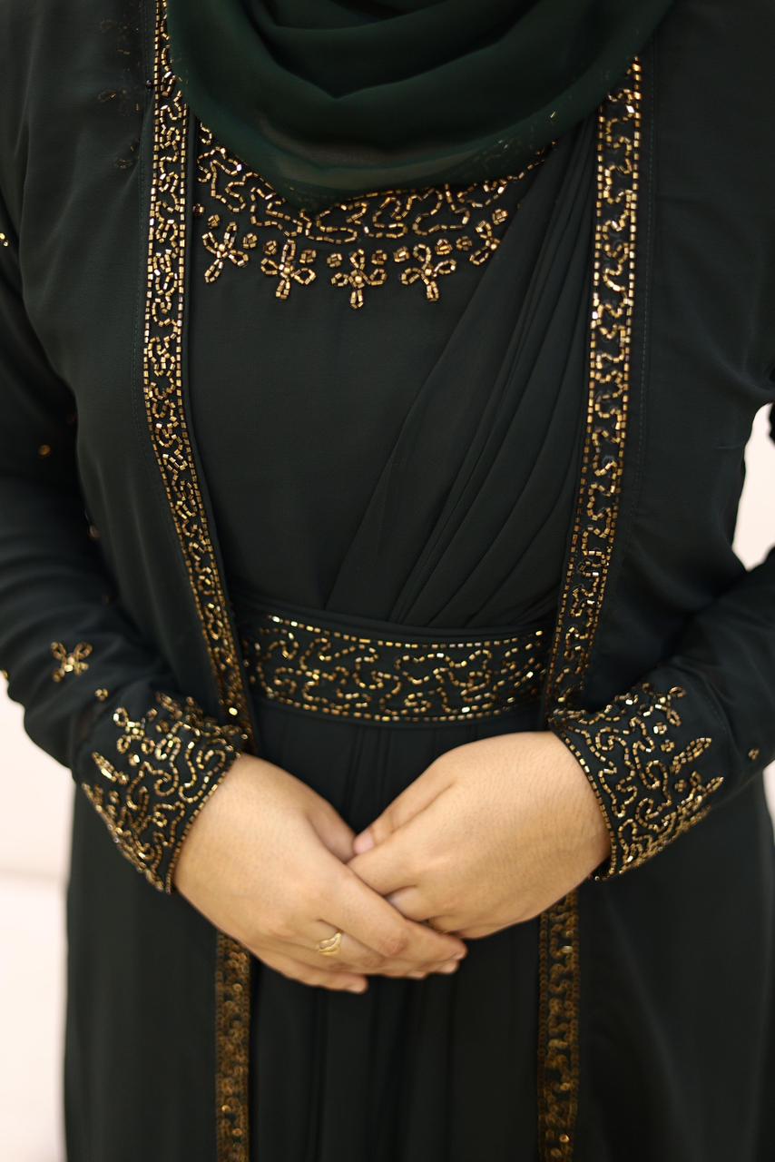 Heavy Hand worked Saree Drape gown + Shrug with inner