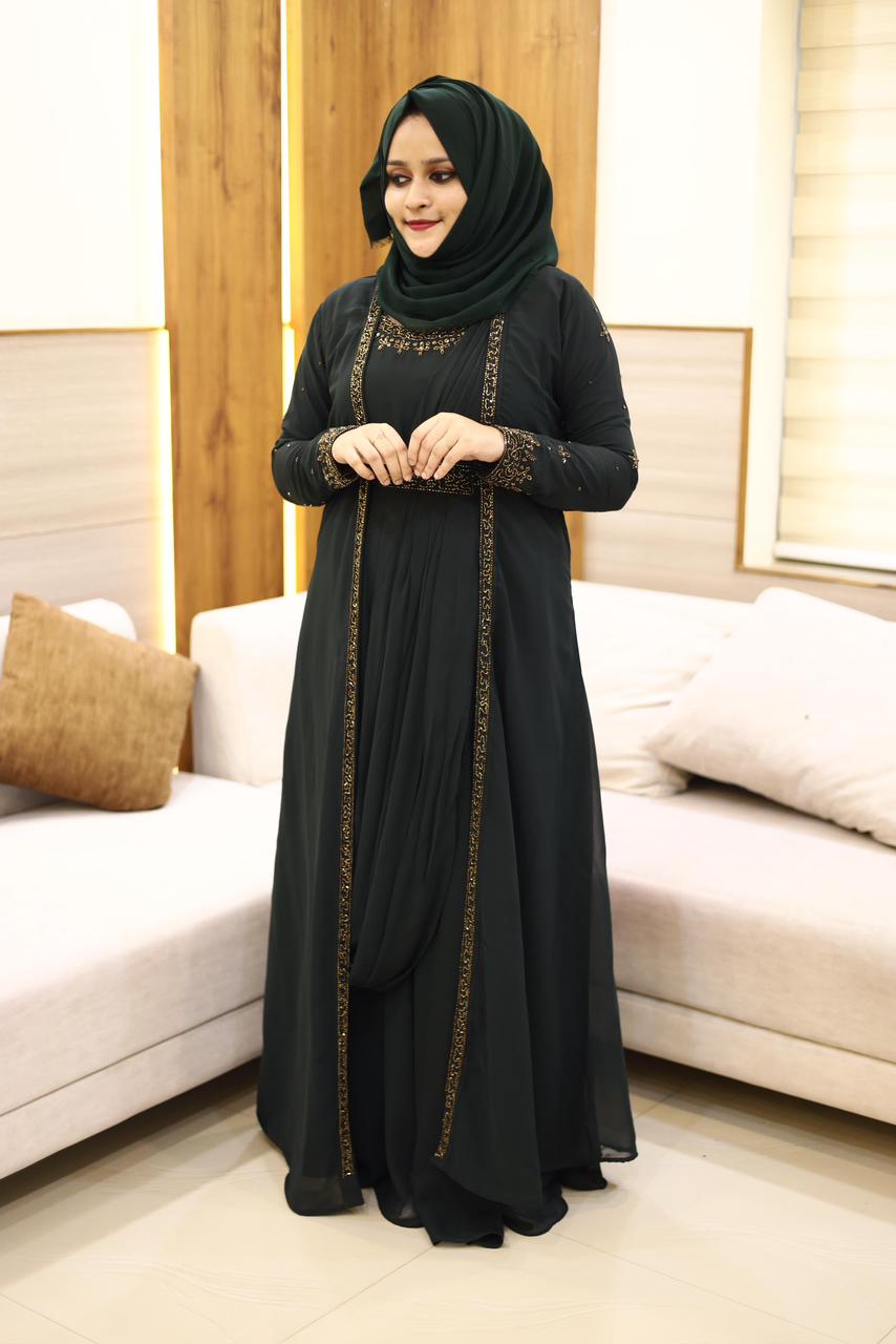 Heavy Hand worked Saree Drape gown + Shrug with inner